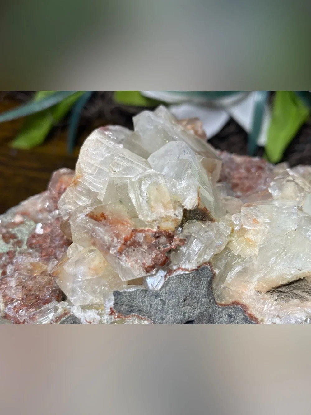 Green Apophyllite With Red Vanadinite On Matrix